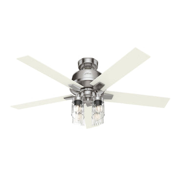 52 inch Crystalline with LED Ceiling Fans Hunter Brushed Nickel - White Grain 