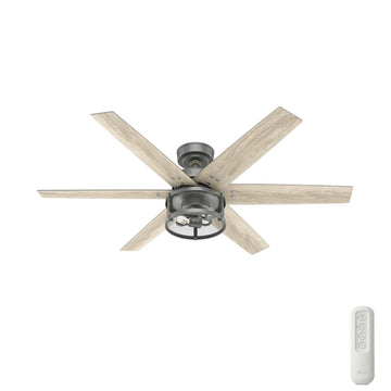 Houston with LED Light and Remote Control 52 inch Ceiling Fans Hunter Matte Silver - Light Grey Oak 