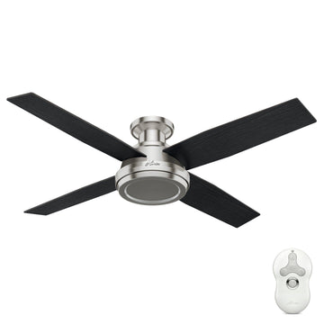 Dempsey Low Profile with Remote Control 52 inch Ceiling Fans Hunter Brushed Nickel - Black Oak 