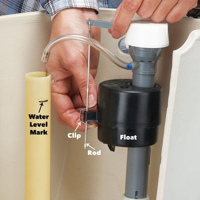 Adjust the toilet fill height by checking the float
