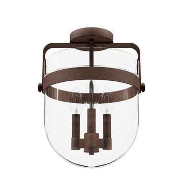 Karloff 3 Light Semi-Flush Mount Lighting Hunter Textured Rust - Clear 