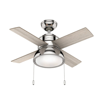 LOKI WITH LED LIGHT 36 INCH Ceiling Fans Hunter Polished Nickel - Light Gray Oak 