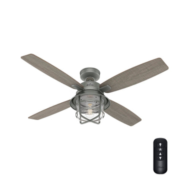 Port Royale with Light and Remote Control 52 inch Ceiling Fans Hunter Matte Silver - Grey Walnut Stripe 